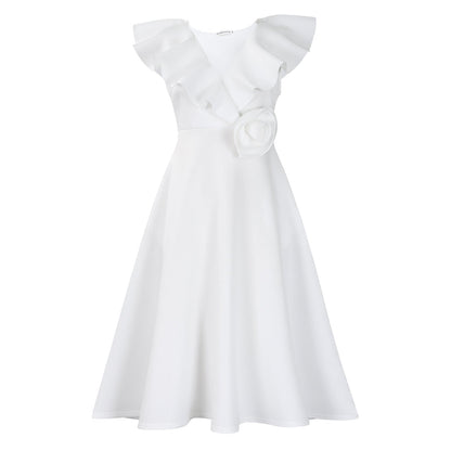 Women's Flounce Three-dimensional Flower Dress Banquet Dresses