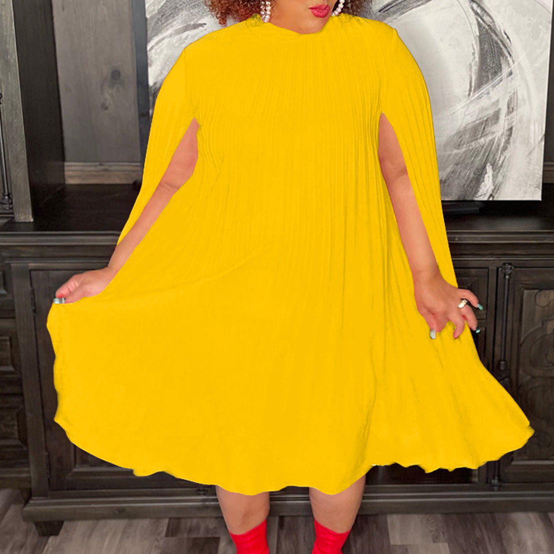 Women's Fashion Elegant Cape Loose Pleated African Plus Size