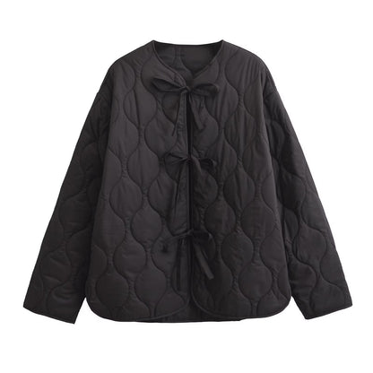 Women's Loose Cotton Quilted Fashion Zipper Thin Coats