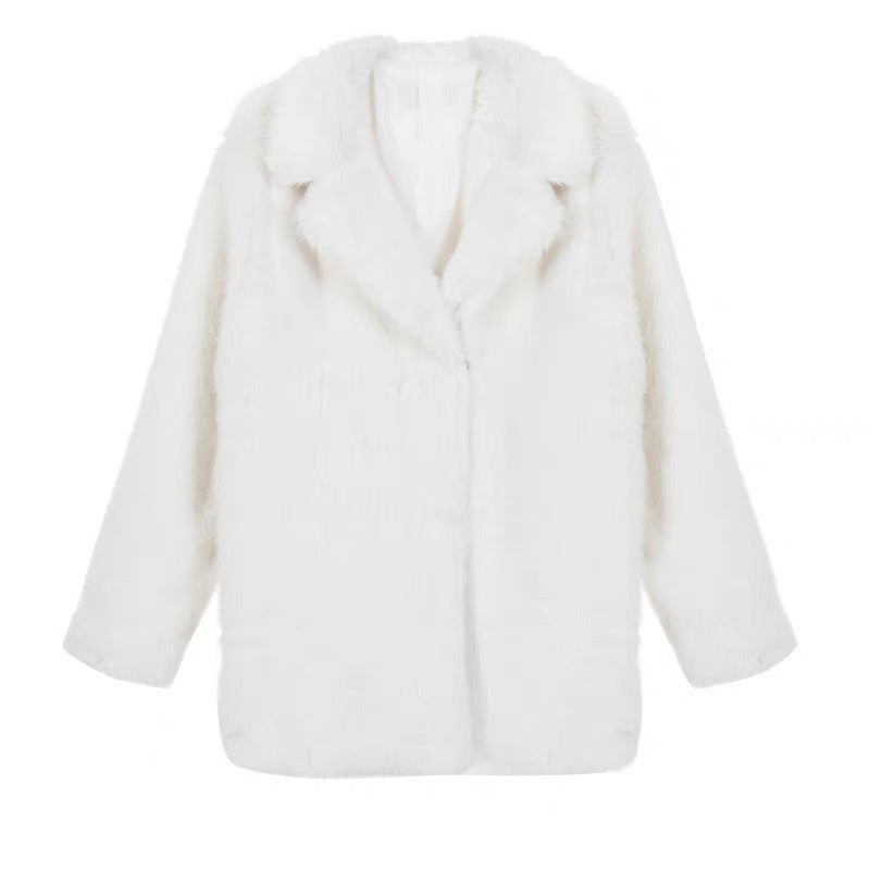 Women's Imitation Tuscan Fur Collar Mid-length Overcoat Coats
