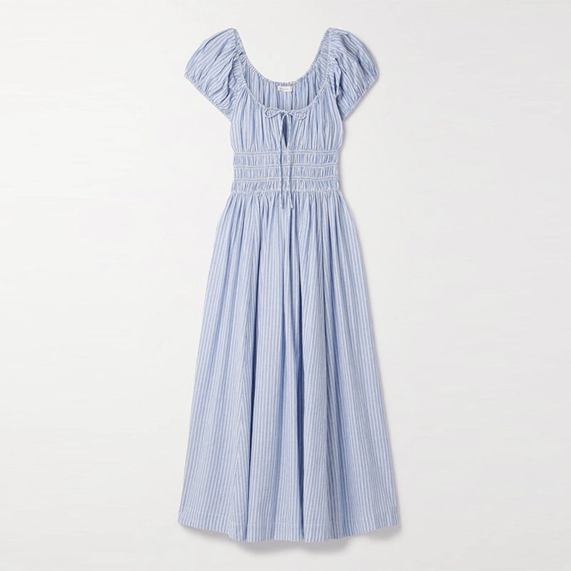 Women's Square Collar Cotton Holiday Waist Mid-length Dress Dresses