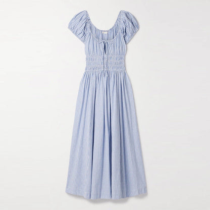 Women's Square Collar Cotton Holiday Waist Mid-length Dress Dresses
