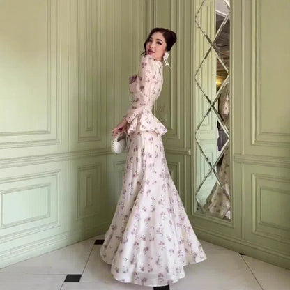 Spring Floral Sweet Elegant Long-sleeved Long Suits