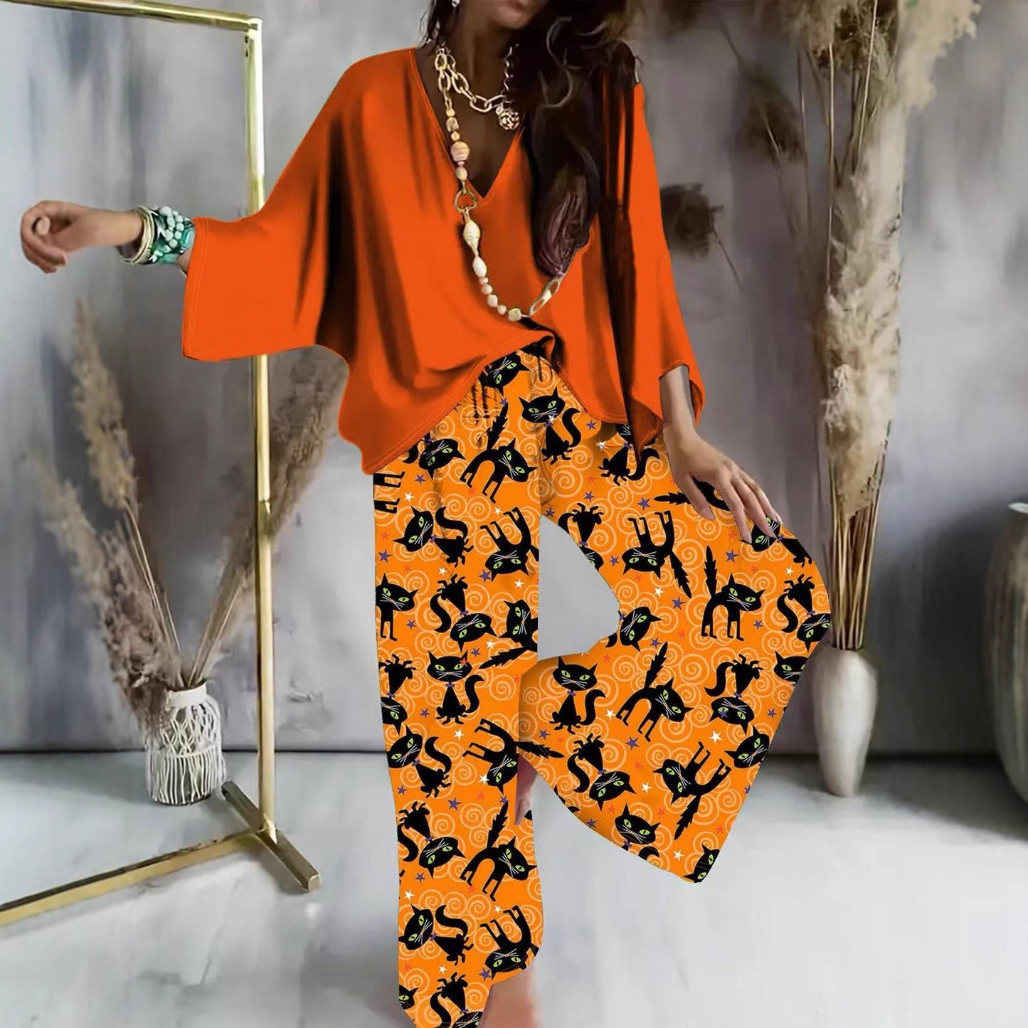 Women's Halloween Christmas Eve Printed Two-piece Outfit Suits