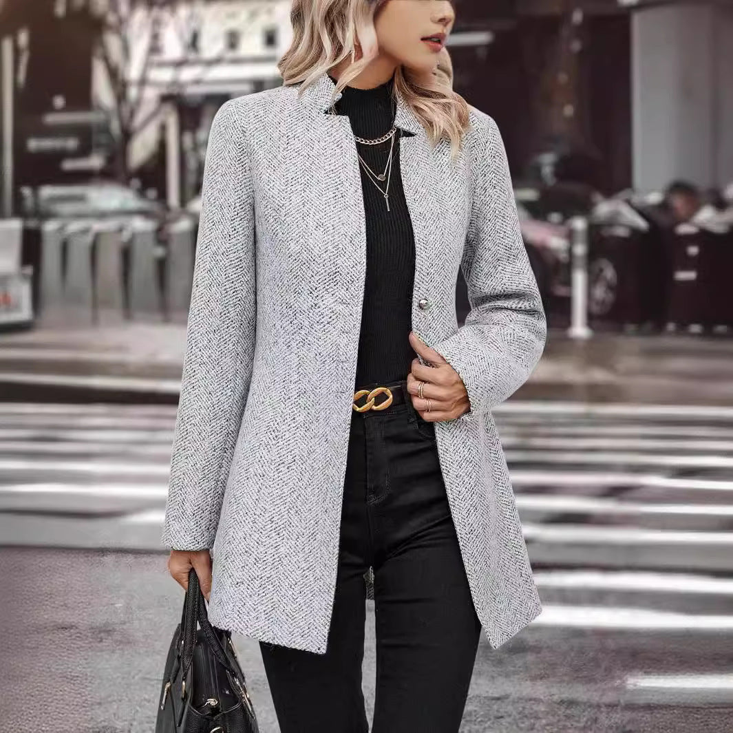 Women's Solid Color Stand Collar Button Trench Coats
