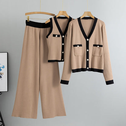 Women's Fashion Autumn Slimming Wide Leg Knitted Suits
