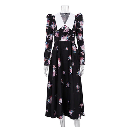 Women's Printed Large Swing Dress Temperament Slim Dresses