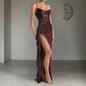 Women's Autumn Elegant Satin Dress Sleeveless Split Dresses