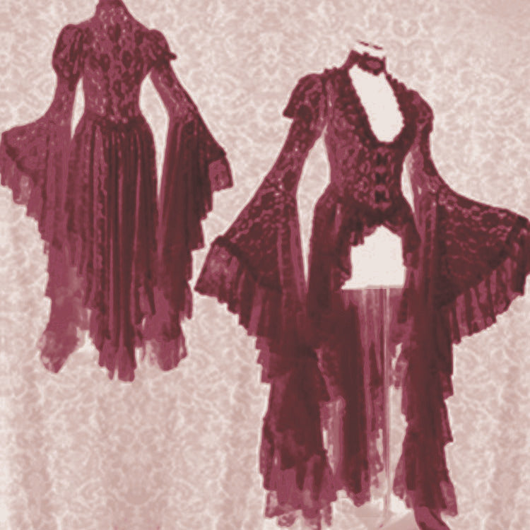Women's Vintage Court Style Lace Embroidery Sexy Patchwork Antique Dresses