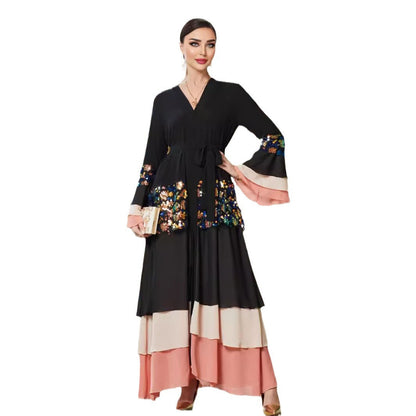 Women's Black Tiered Dress Colorful Sequined Bell Dresses
