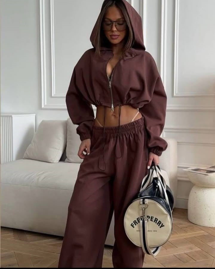 Women's Long Sleeve Cinched Hoodie Trousers With Suits