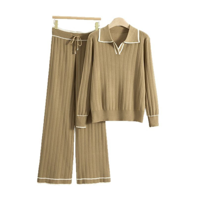 Set Long Sleeve Collar Shirt Wide Leg Suits