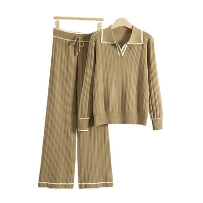 Set Long Sleeve Collar Shirt Wide Leg Suits