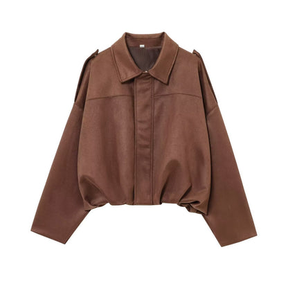 Women's Attractive Suede Texture Effect Bomber Jackets