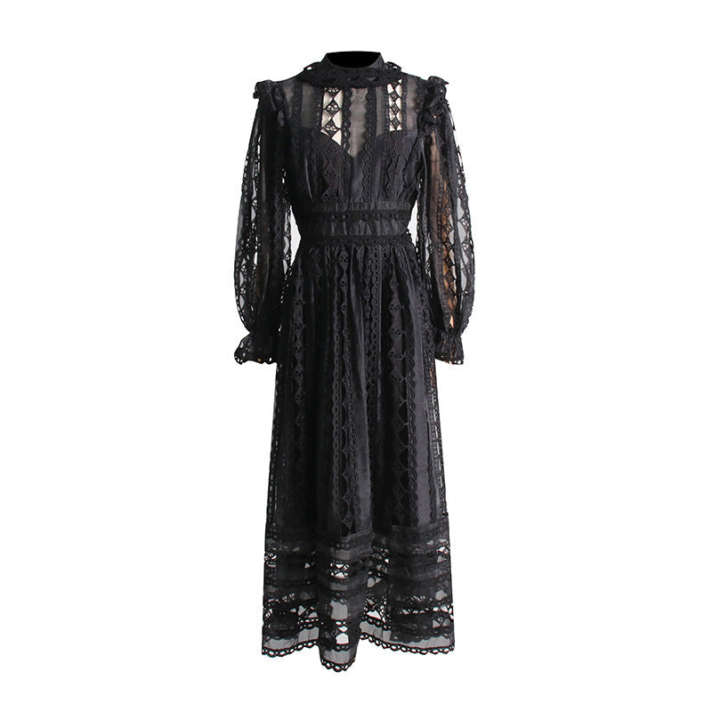 Style Summer Stand Collar Long Sleeve Lining Dresses