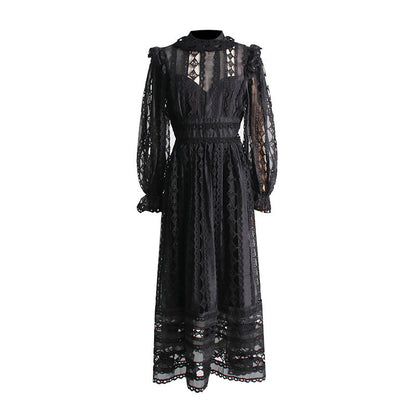 Style Summer Stand Collar Long Sleeve Lining Dresses