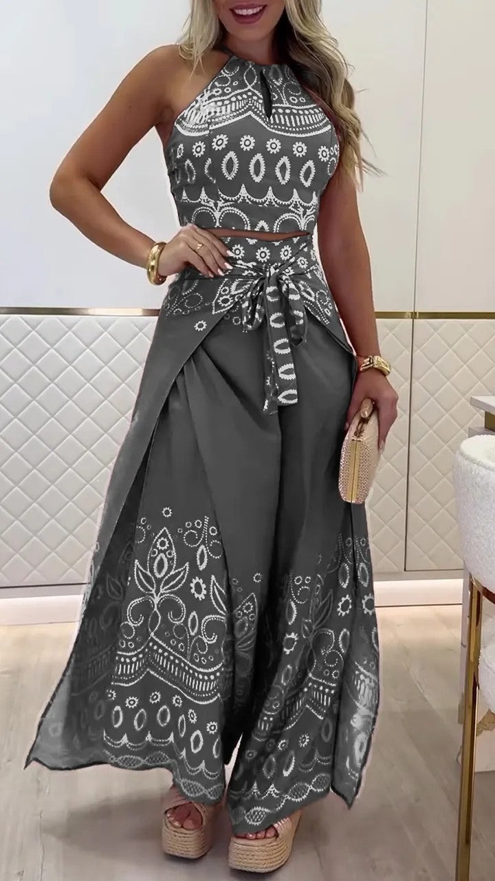 Women's Summer Retro Ethnic Style Halter Wide Suits