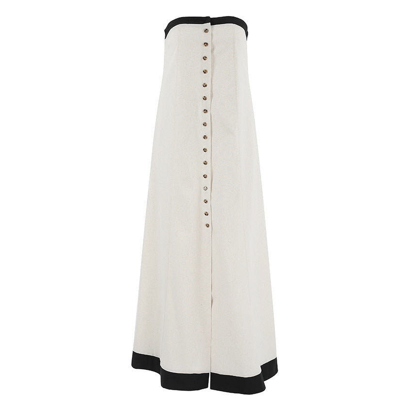 Women's French Style Vacation Cotton Linen Strapless Dresses
