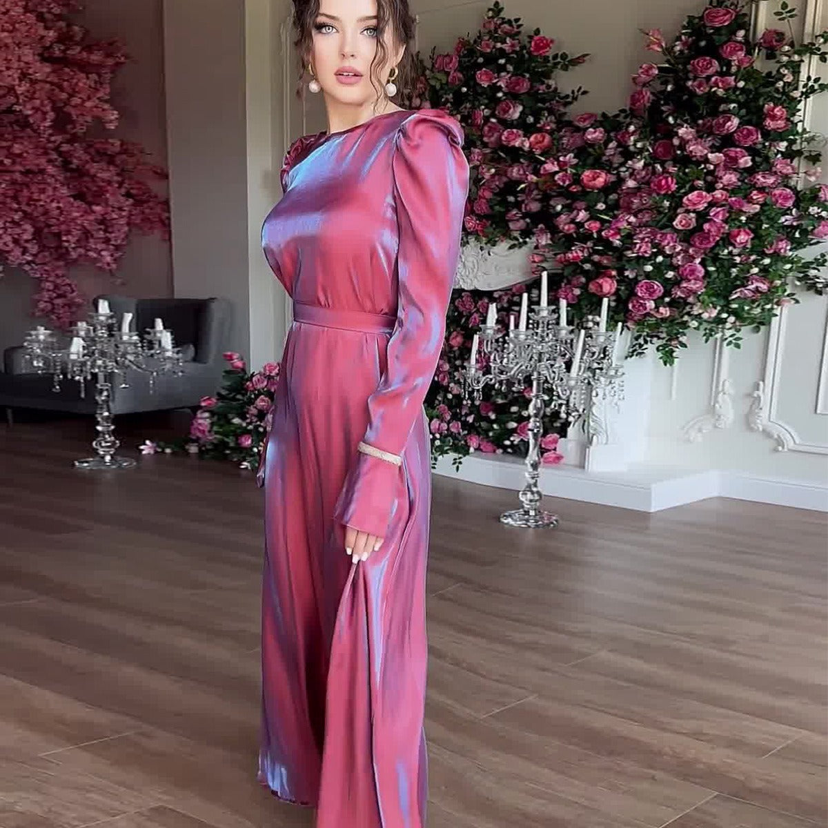 Static Flash Glass Satin Saudi Elegant Dresses
