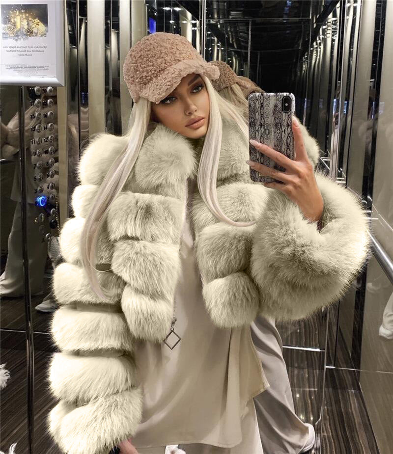 Women's Fur Lapels Imitation Fox Long Sleeve Coats