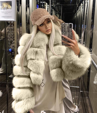 Women's Fur Lapels Imitation Fox Long Sleeve Coats