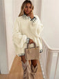 Women's Turtleneck Design Contrast Color Loose Pullover Sweaters