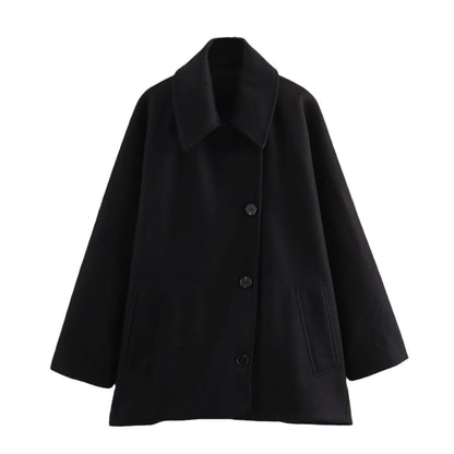Women's Woolen Fashion Polo Collar Blended Cape Coats