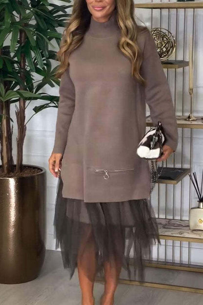 Classic Fashion Casual Mesh Stitching Dress Dresses