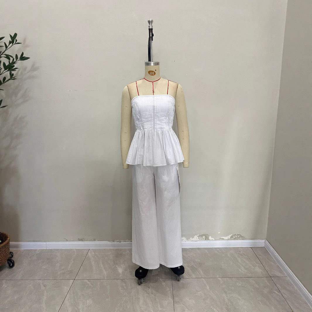 Women's Professional White Casual Trousers Fashion Tube Suits