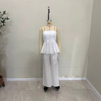 Women's Professional White Casual Trousers Fashion Tube Suits