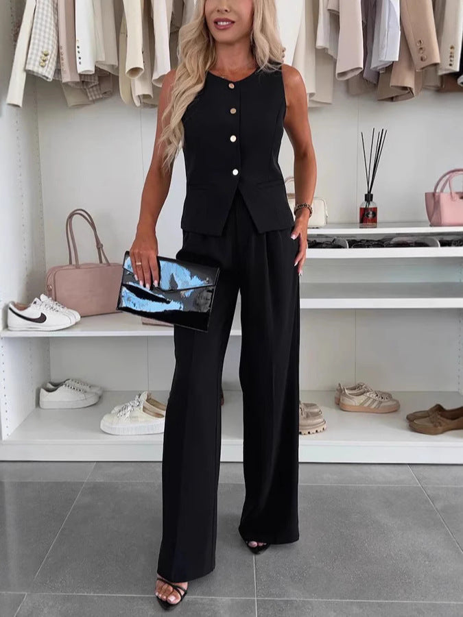 Women's Elegant Commuter Fastener Decoration Trousers Suits