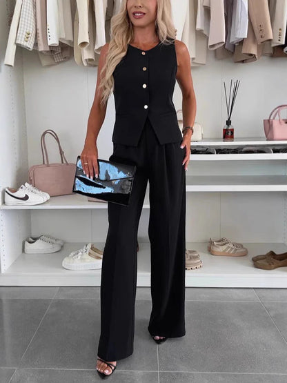 Women's Elegant Commuter Fastener Decoration Trousers Suits