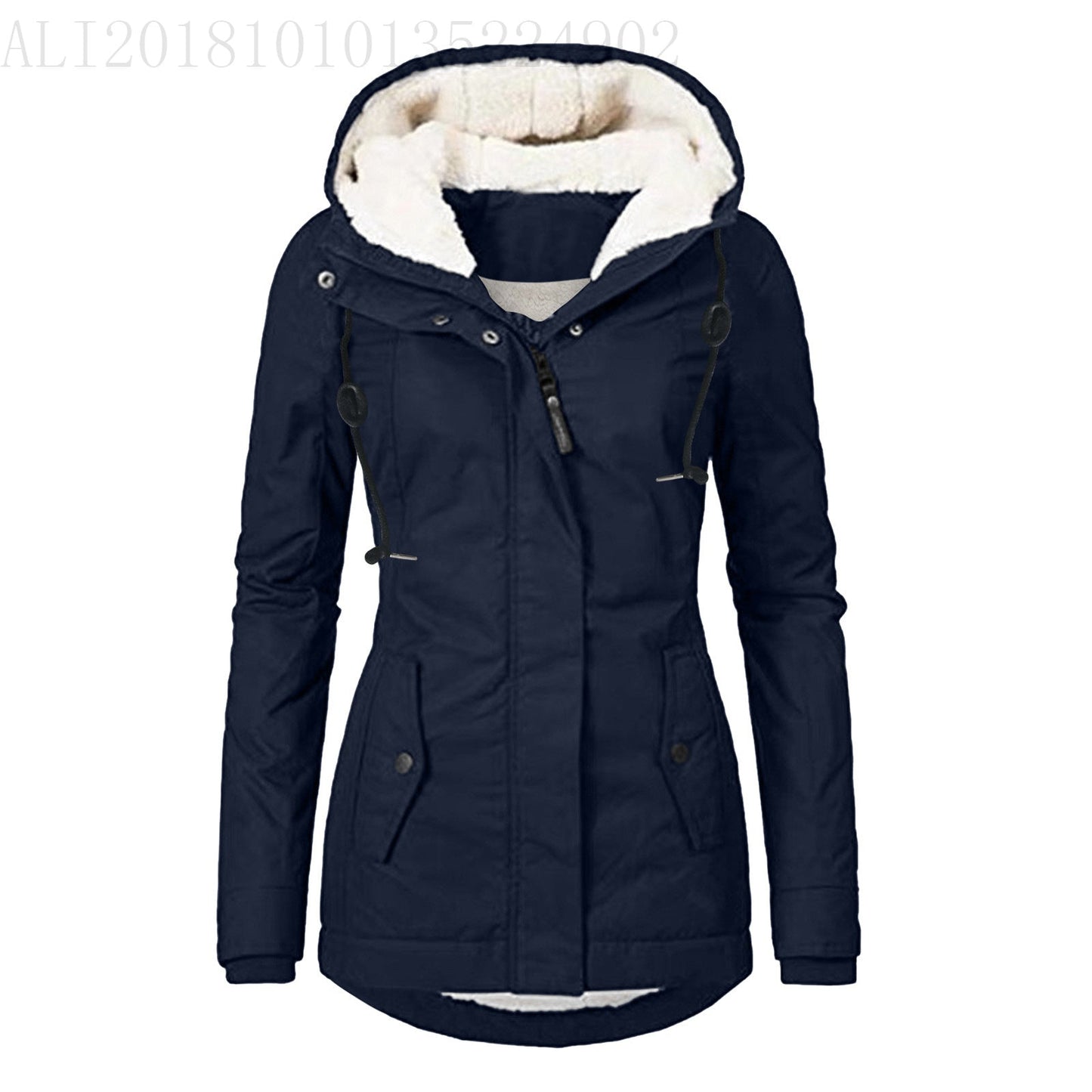 Women's Common Style Hooded Long-sleeved Zipper Pocket Coats