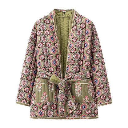 Women's Classy Slouchy Printed Pocket Cotton Coats