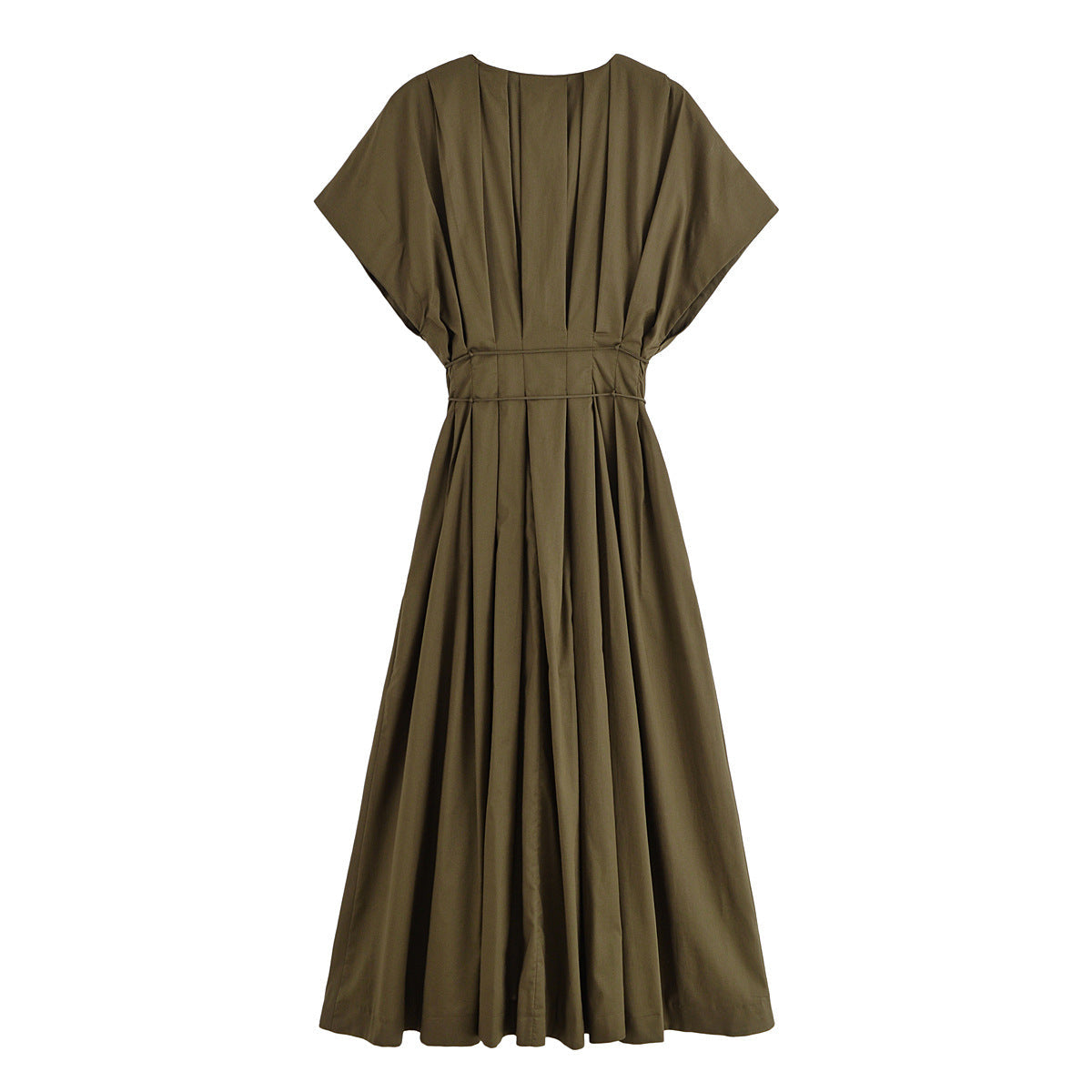 Women's Pullover Pleated Draping Shoulder Sleeve Midi Dresses