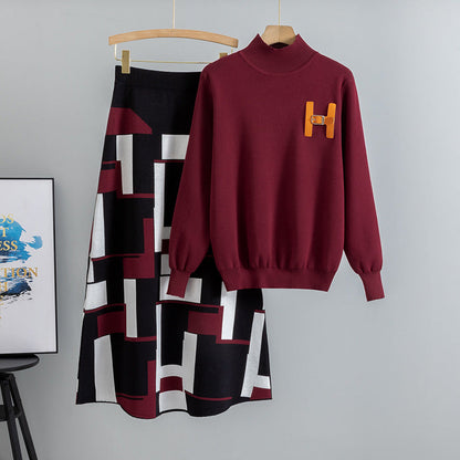 Women's Contrast Color Design Knitted Two-piece Set Suits
