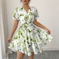 Women's Casual Holiday Floral Print Sleeve Cake Skirts