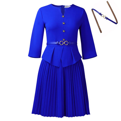 Women's Three-quarter Sleeve Fashionable Elegant Pleated Dress Dresses