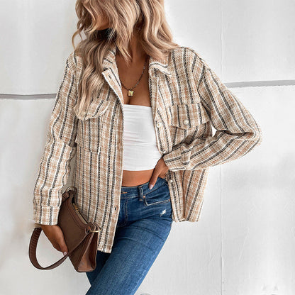 Slouchy Classic Style Design Retro Plaid Jackets