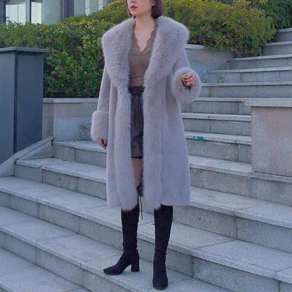 Women's Thick Faux Rabbit Fur Mid-length Winter Coats