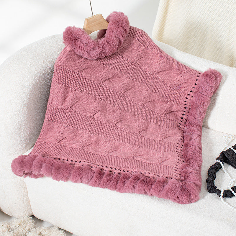 Women's Rex Rabbit Fur Collar Thick Pullover Sweaters