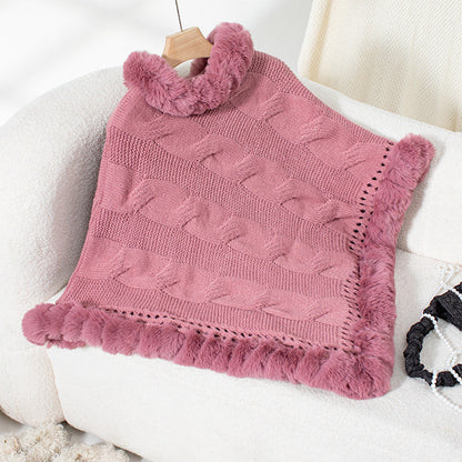 Women's Rex Rabbit Fur Collar Thick Pullover Sweaters