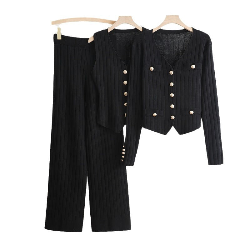 Women's Fashion Korean Long-sleeved Single Breasted Knitted Suits
