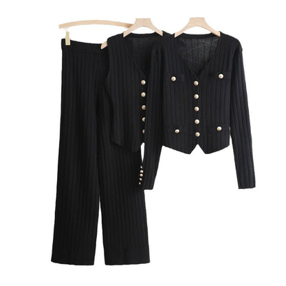 Women's Fashion Korean Long-sleeved Single Breasted Knitted Suits