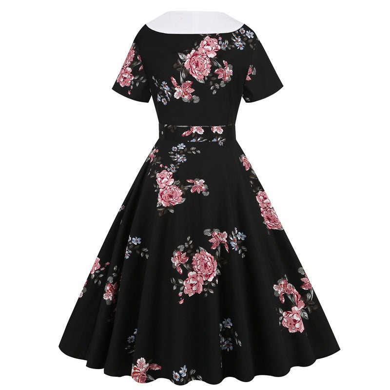 Retro Printed Patchwork Large Swing Hepburn Dresses