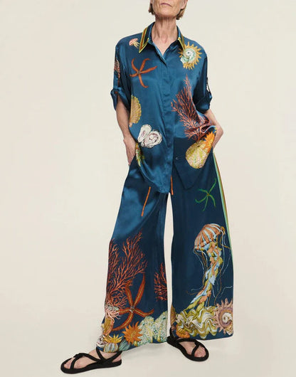 Fashion Cotton Linen Printed Short-sleeved Shirt Suits