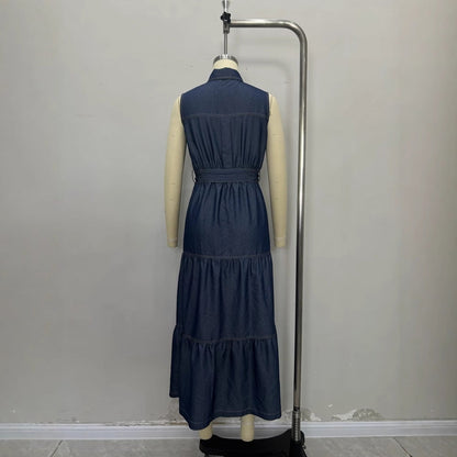With Waist Design Single Row Long Dresses