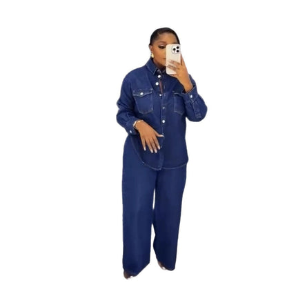 Women's Charming Lapel Pocket Long-sleeved Trousers Tops