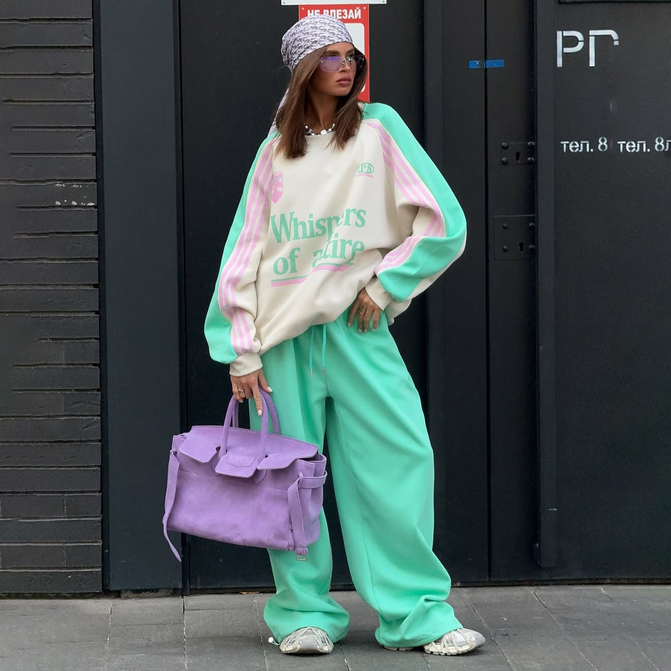 Women's Contrast Sports Round Neck Loose Long Suits