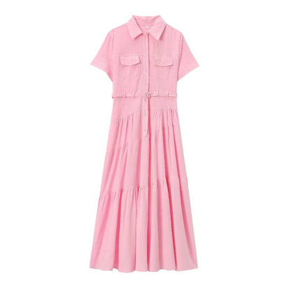 Spring With Belt Shirt Stitching Dress Dresses